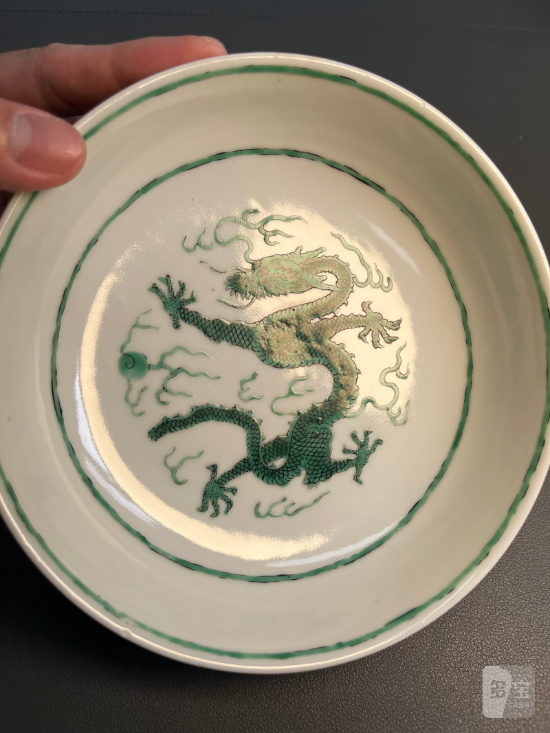 清道光  白地绿彩龙纹盘 - 图4